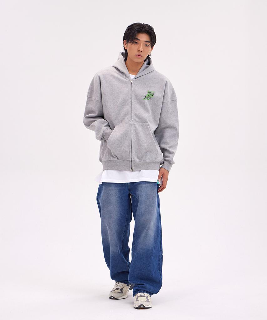 Astral Projection Graffiti Oversized Wide Shoulder Zip-Up Hoodie_Melange