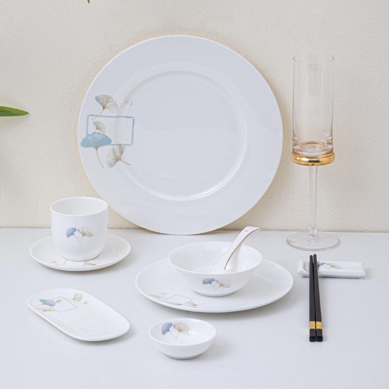 Deluxe Bone China Tableware Set - Three or Four Pieces with Plate, Wing Bowl, and Spoon - Customizable Logo for Hotels, Restaurants, and Clubs.