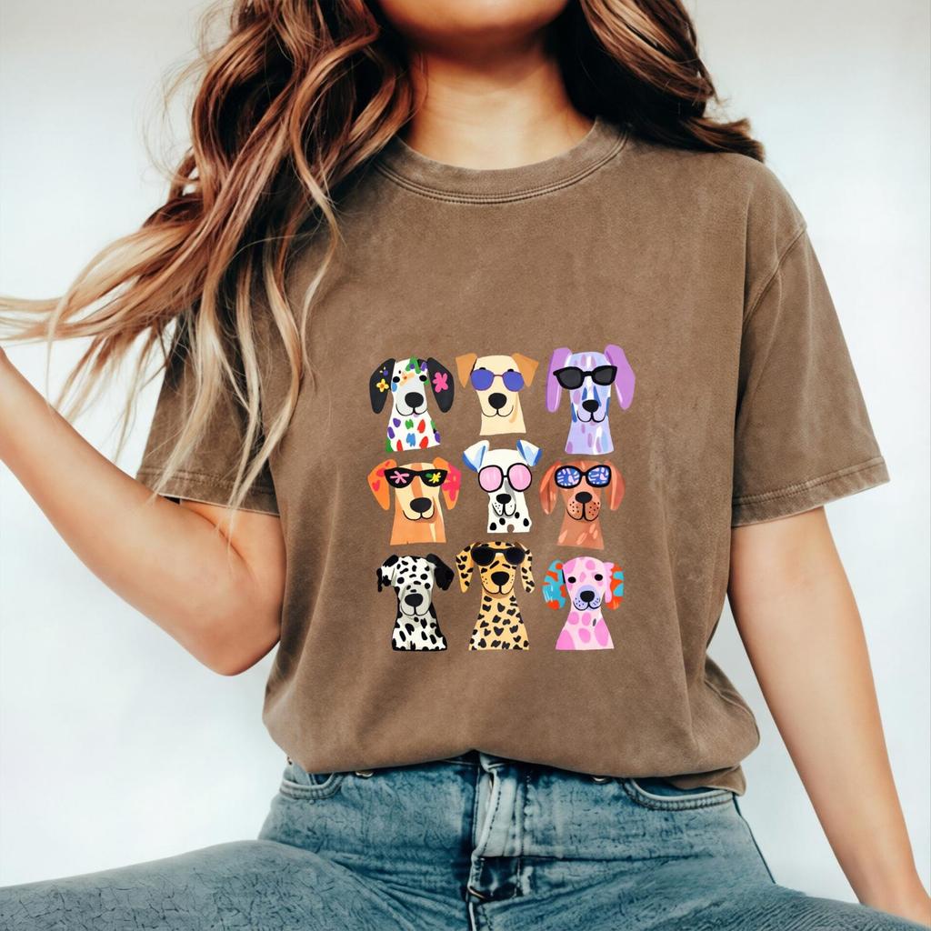 Unisex Graphic T-Shirt with Sunglasses Cartoon Dog – 180g, Crew Neck Short Sleeve, Colorful Fun Digital Art, Summer Daily Wear