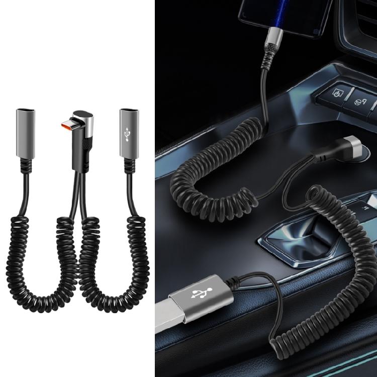 66W Fast Charging Spring Retracted Data Cable Type C 90 Degree Angled Connector For Mobile Phone Multiple Device