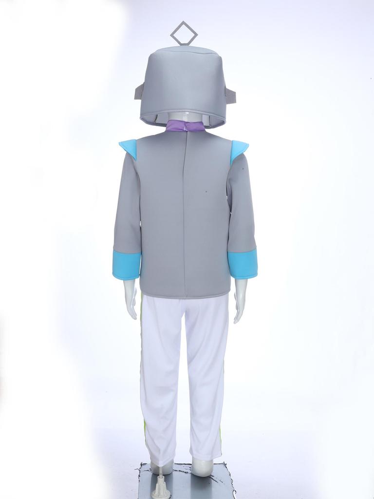 Unisex Kinder Roboter Kostüm Langarm Bunt Bedrucktes Oberteil Elastischer Bund Hose Niedliche Roboter Kopfbedeckung Cosplay Halloween Set