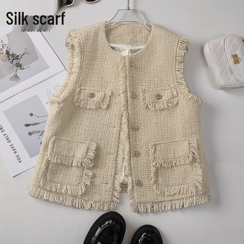 

Women s Wool Blend Tweed Tassel Vest S