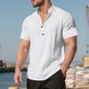 Summer European and American Men's Casual Loose Shirt Casual Stand-up Collar Button-down Linen Short Sleeves