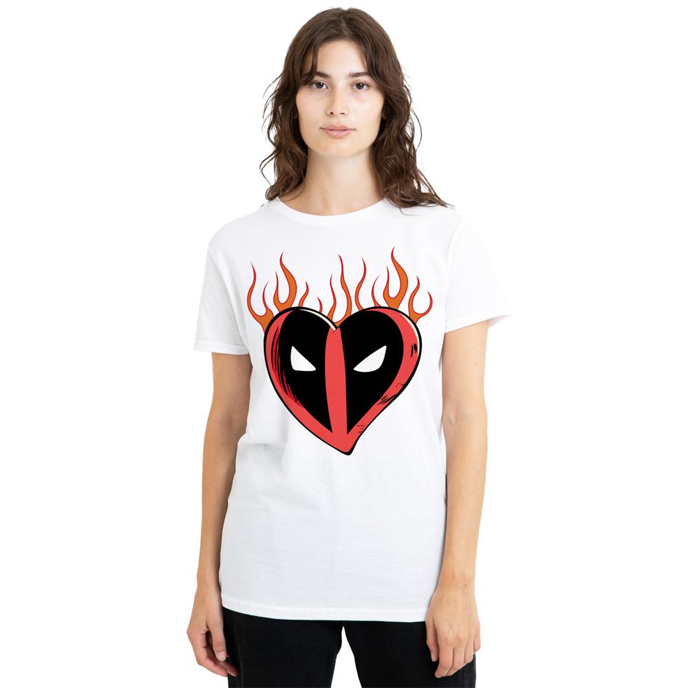 Deadpool Unisex Adult Flaming Heart T-Shirt