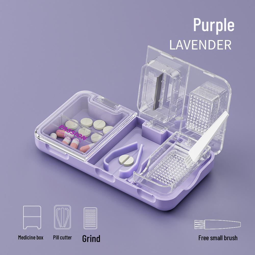 Portable Pill Organizer with Tablet Cutter and Grinder фиолетовый