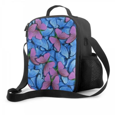 Blauer und rosa Schmetterling Morpho Isolierte Lunchtasche für Schule Arbeit Picknick Bunte Tier Tragetasche Lunchbox Wiederverwendbare Kühltasche