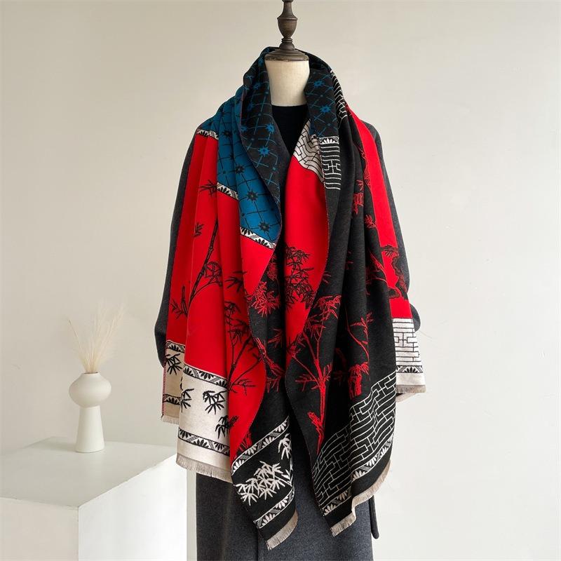 Retro Scarf Autumn and Winter New Double-sided Imitation Cashmere Warm Scarf Thickened Double-sided Women's Scarf Shawl