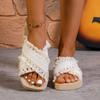Nowe sandały damskie z off-white sznurowadłami z frędzlami i krzyżującymi się paskami, fajny styl wakacyjny na plażę, modne sandały