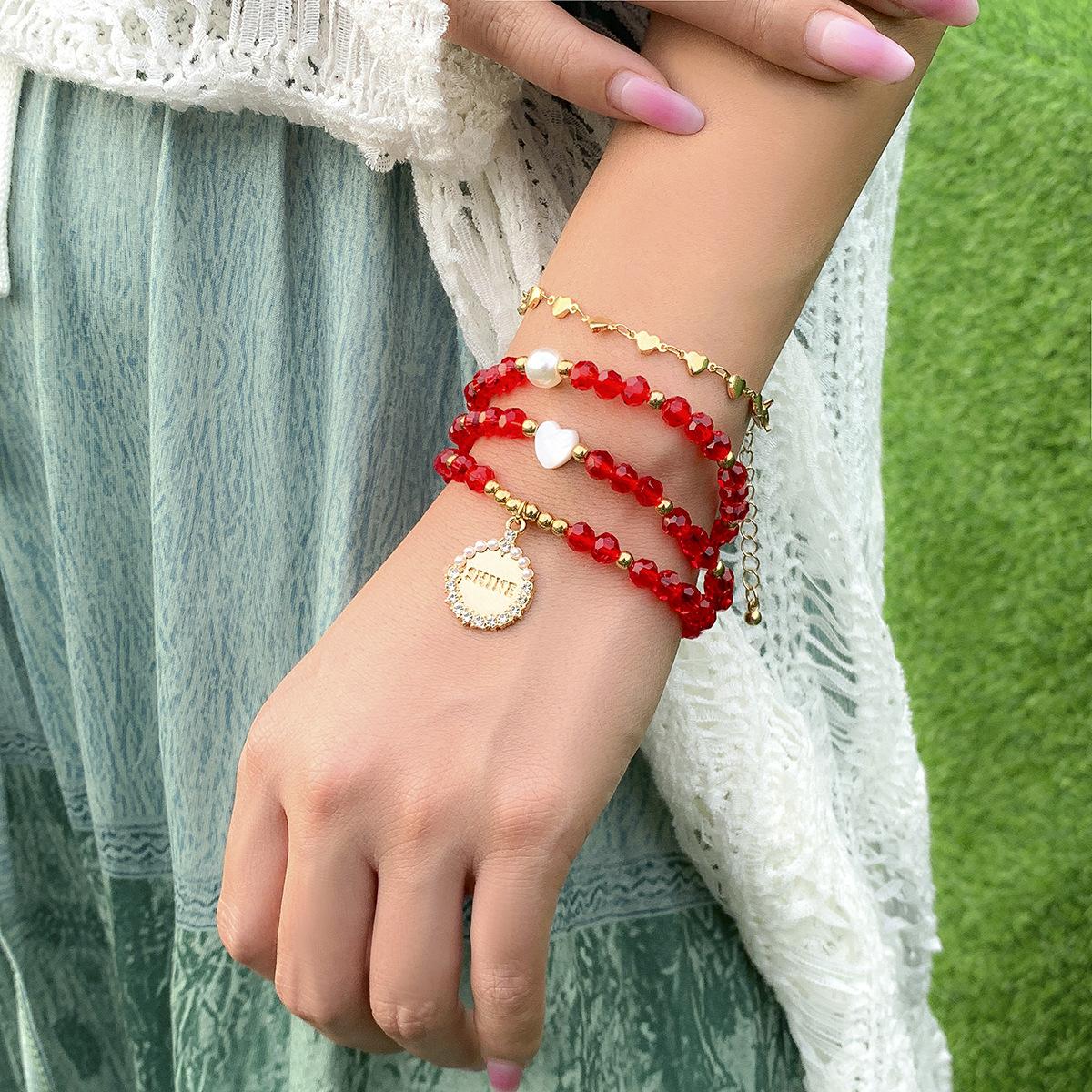 

Аксессуары, ретро микро-инкрустированные ювелирные изделия в форме сердца с алфавитом, простой браслет из бисера с имитацией кристалла, женская ниша