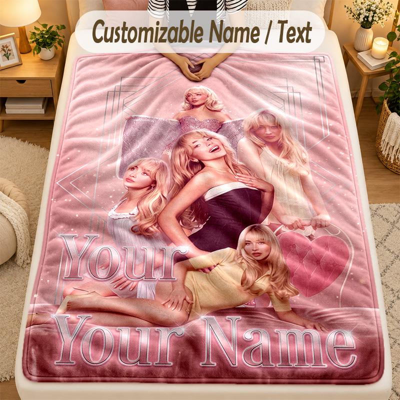 Flannel BlanketSabrina Carpenter Custom Name Text Personalized Soft Warm Throw Blanket Home Decor Gift