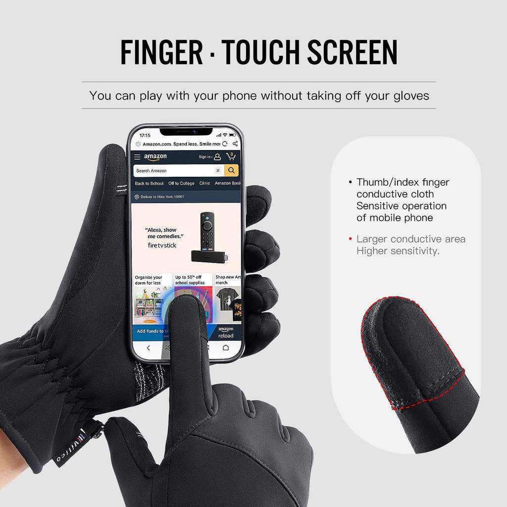 Herren Winter Wasserdichte Fahrradhandschuhe Touchscreen Fleece Warm Rutschfest Vollfinger für Outdoor-Sportarten Laufen Motorrad Ski