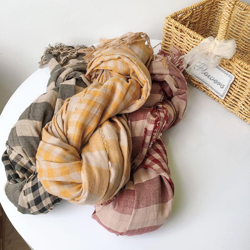 Autumn And Winter New Double-sided Cotton Thickened Warm Ccarves Vintage Style Striped Scarves Tassel Scarves
