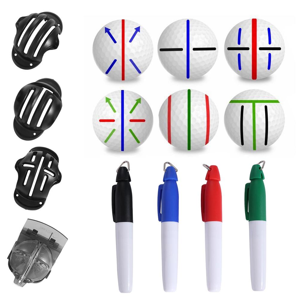 8Pcs/Set Precision Golf Balls Alignment Exerciser 4 Marking Stencils Golf Ball Marker Pen Gymnasium