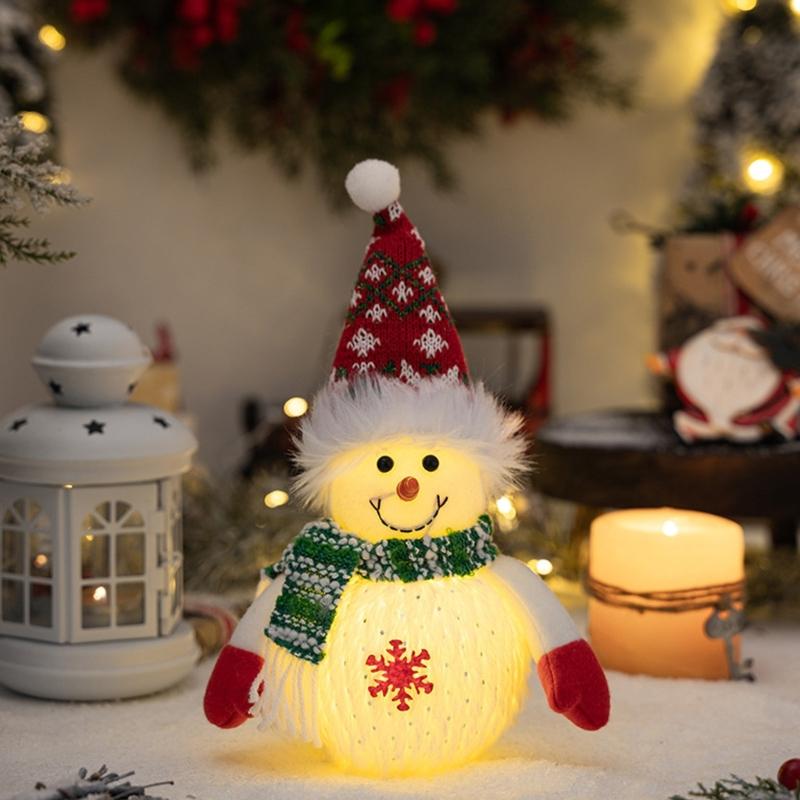 Festival Light Up Snowman Ornament With Warm LED Glows For Holiday Homes Decoration Desktop Accessories