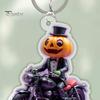 Spooky Bag Accessory Halloween Pumpkin Rider Acrylic Keychain, Motorcycle Man Key Wear Resistant Ornament Ring, Backpacks Handbags Decorative