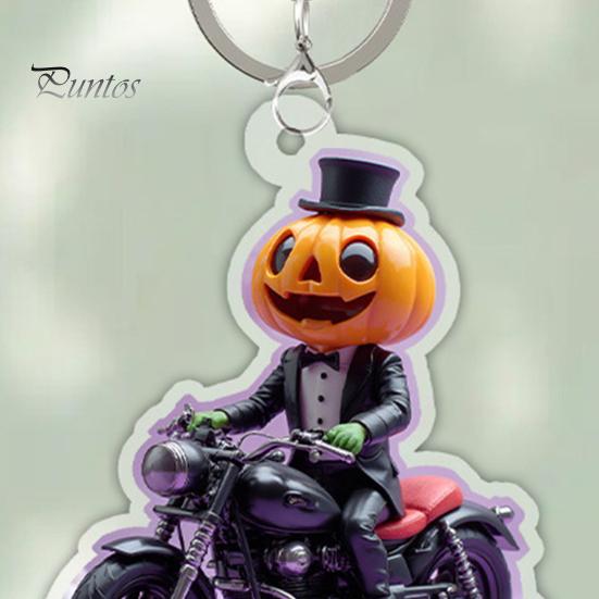 Spooky Bag Accessory Halloween Pumpkin Rider Acrylic Keychain, Motorcycle Man Key Wear Resistant Ornament Ring, Backpacks Handbags Decorative