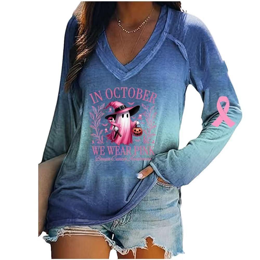 New Easter 3D digital printed women's V-neck long sleeved T-shirt