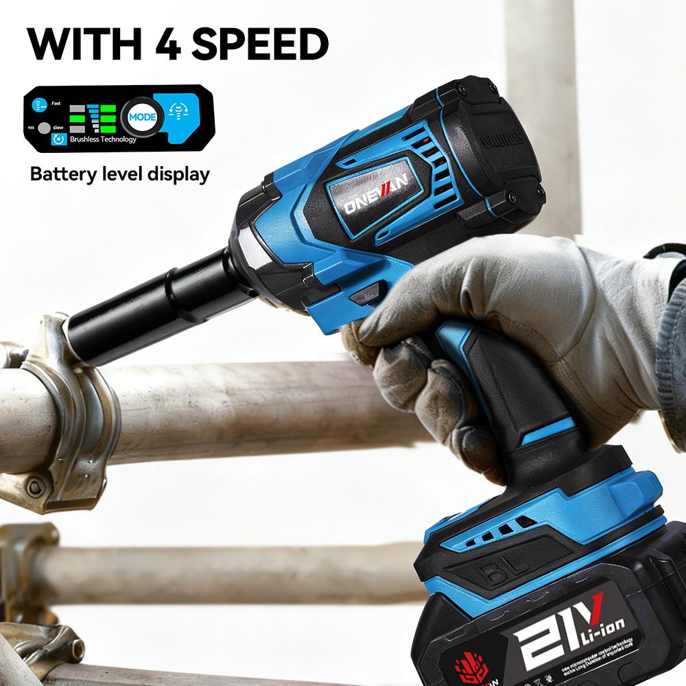 ONEVAN Bezuhlíková elektrická rázová utahovačka 3 funkce 1/2 palce Akumulátorový šroubovák Elektrická vrtačka pro baterii Makita 18V