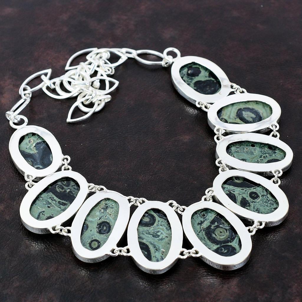 Kambaba Jasper Necklace Gemstone Jewelry Designer Necklace 925 Sterling Silver Necklace Adjustable Chain Necklace Handmade Jewelry For Gift