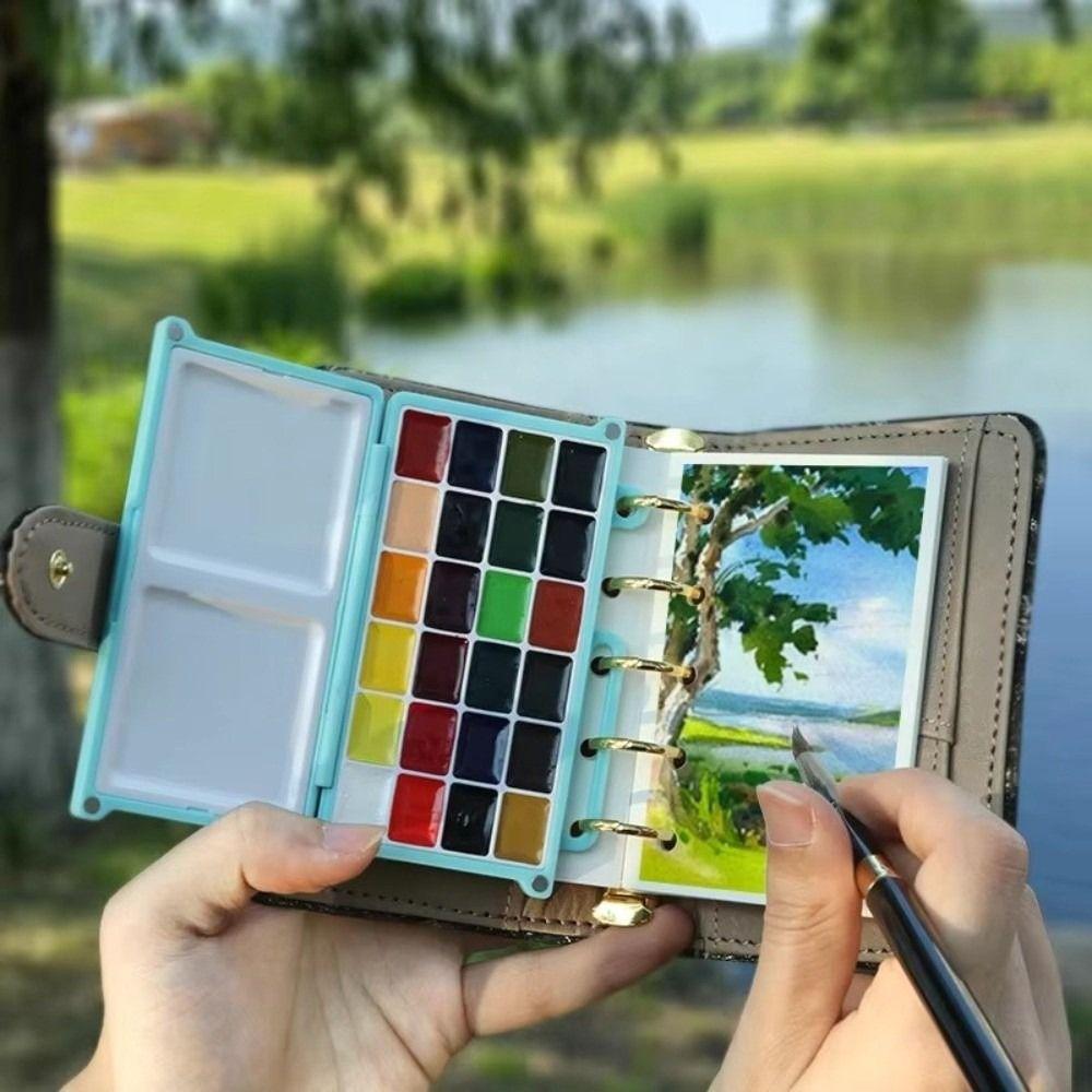 24 Grid Travel Painting Tray Mini Empty Paint Palette Watercolor Paint Box Travel Use