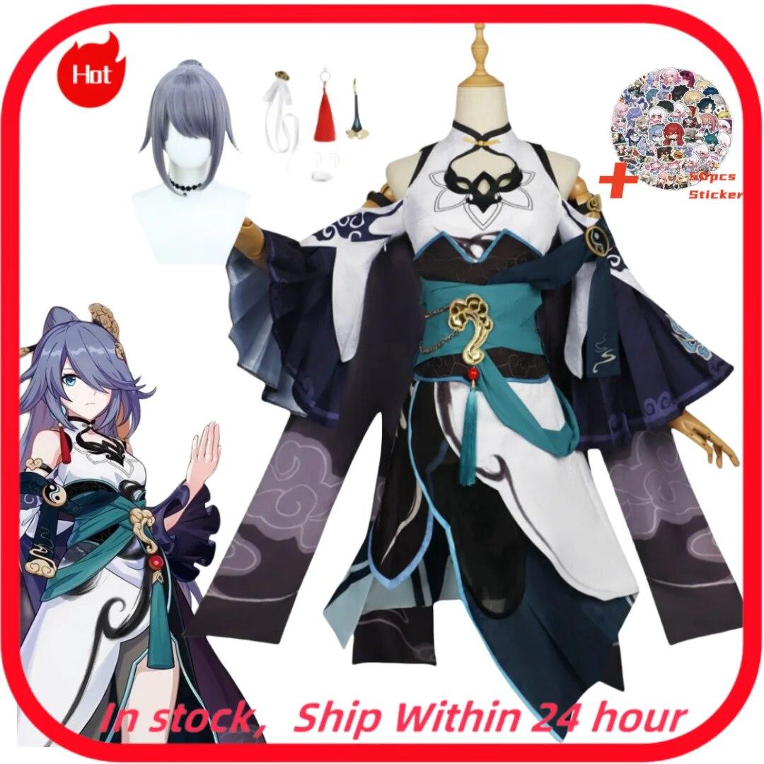 

Game Impact 3 Fu Hua Cosplay Costume Хелловін для жіночого одягу XXXL-(Costume+Wig)