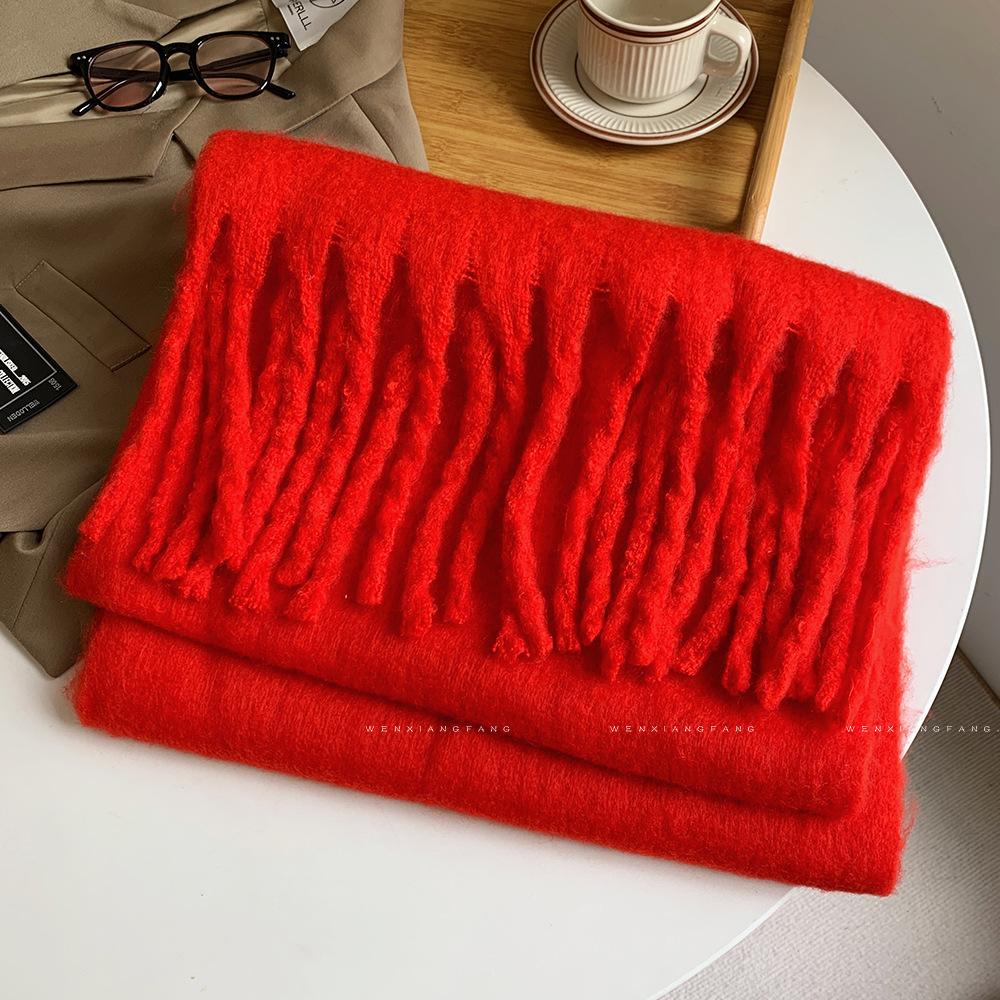 Korean Style Cashmere Solid Colors Women Scarf Winter Shawl and Wrap Bandana Pashmina Tassel Female Foulard Thick Blanket
