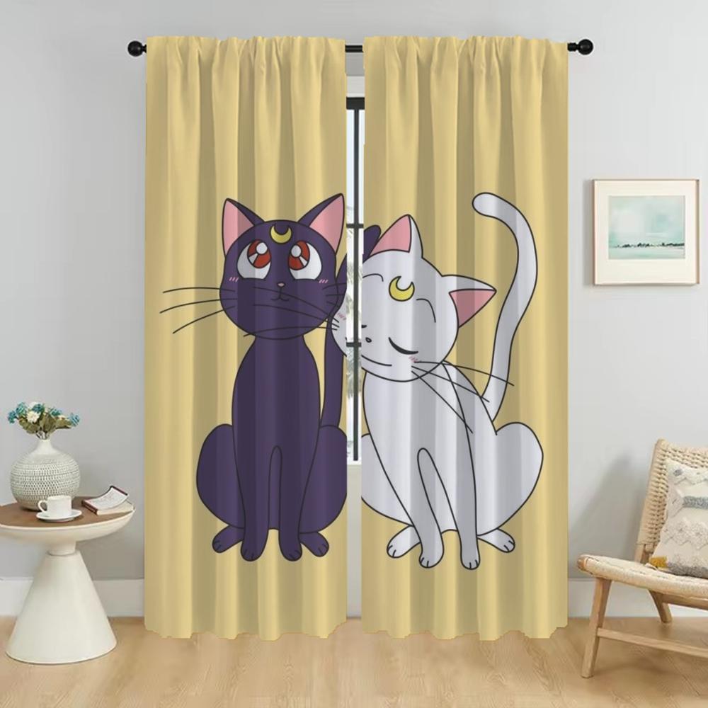 

Оконная занавеска для комнаты, 2 панели, занавески для кухни с изображением Сейлор Мун, занавески для домашнего интерьера, тюль для спальни, украшение на Хэллоуин W50xH70cmx2pcs
