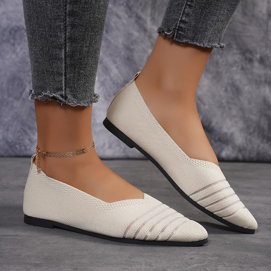 New Fashion Pointed Toe Flat Office Boat Solid Color Knitted Slip on Shoes Casual Ballet Flats Shoes Women Loafers Zapatos Mujer