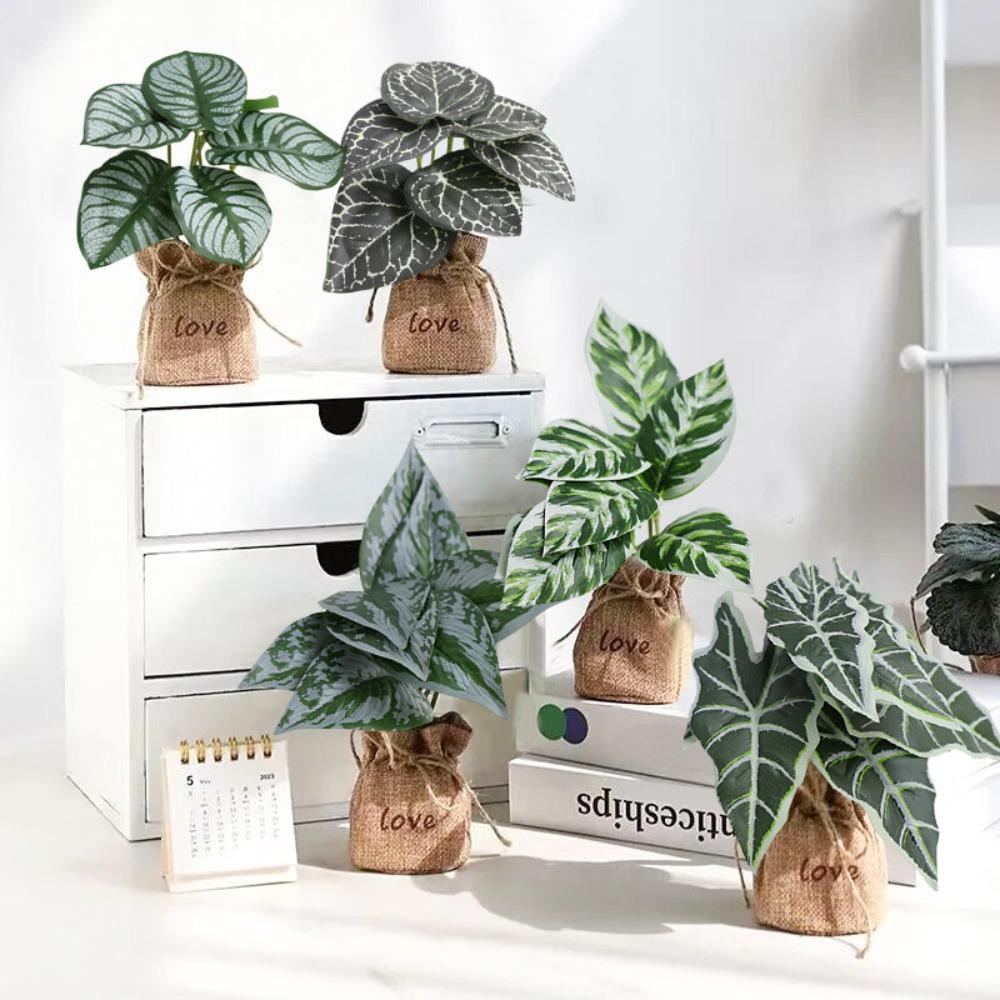

1Pc Desktop Ornaments Artificial Green Leaves Desktop Potted Green Bonsai Decor Small Tree Pot Home 1