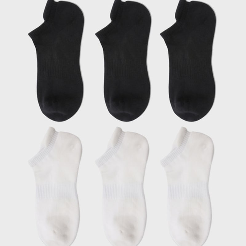 SOCKS THE LANGUAGE Floor Cushion Ankle Socks (Black + Ivory) 6-Piece Set