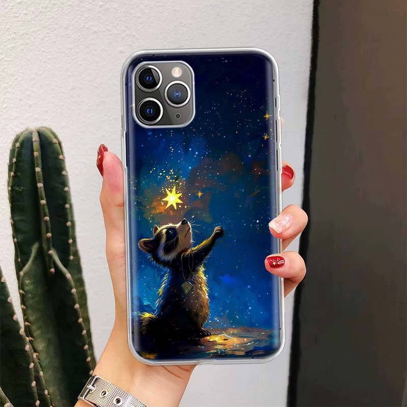 Waschbär Süßes Tier Für iPhone 17 Air 16 15 14 Plus 13 Mini 12 11 Pro Max Handyhülle 16E 7 Druck 8 SE Fundas Hülle Weiche Hülle 16