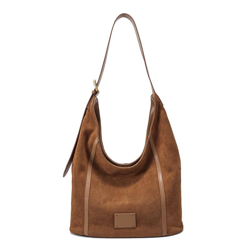 Cross-border New Large Capacity Single Shoulder Women's Bag Genuine Leather Vintage Bag Fashion Matte Cowhide Casual Commuter Tote Bag