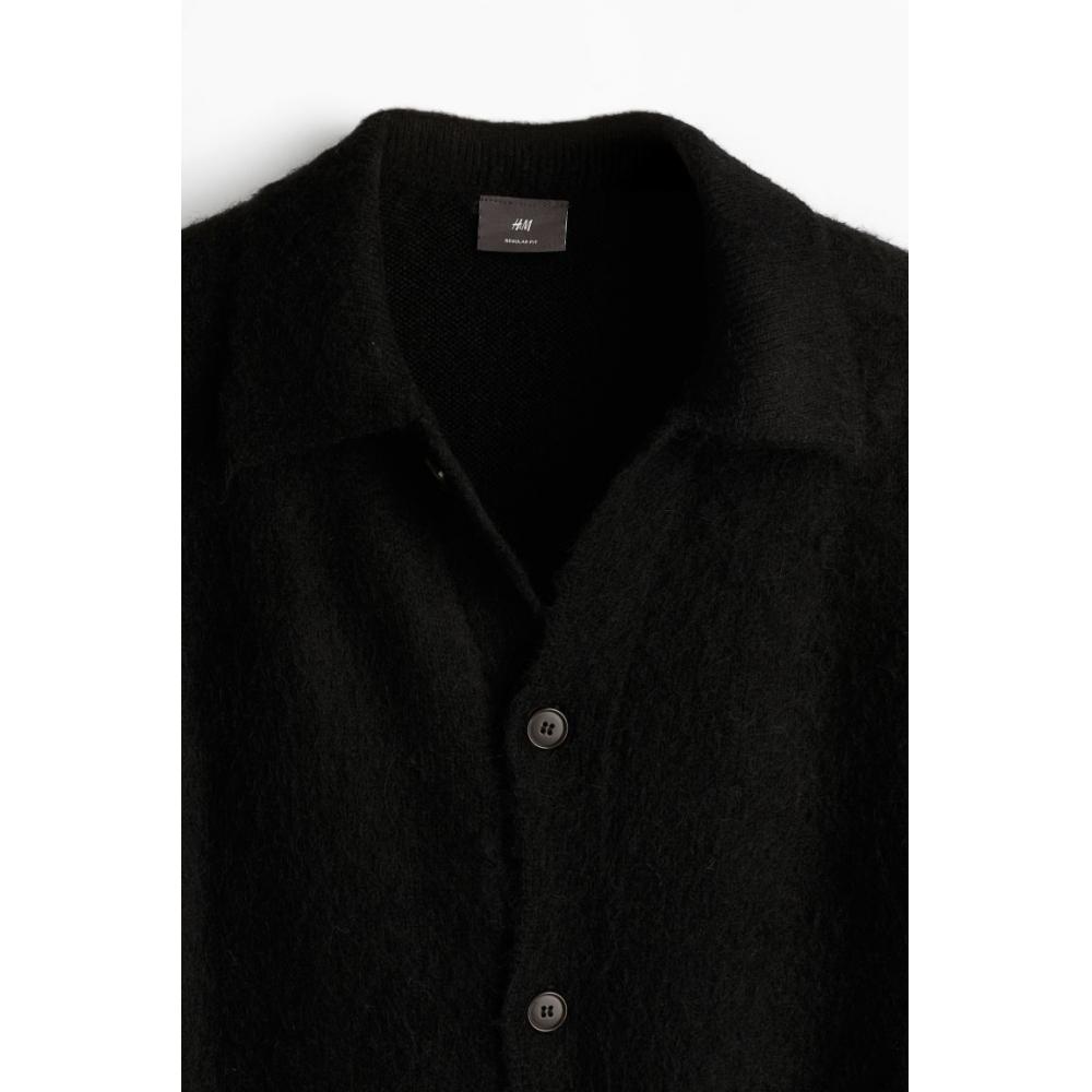 H M Regular Fit brusHed Wool Blend Cardigan Black