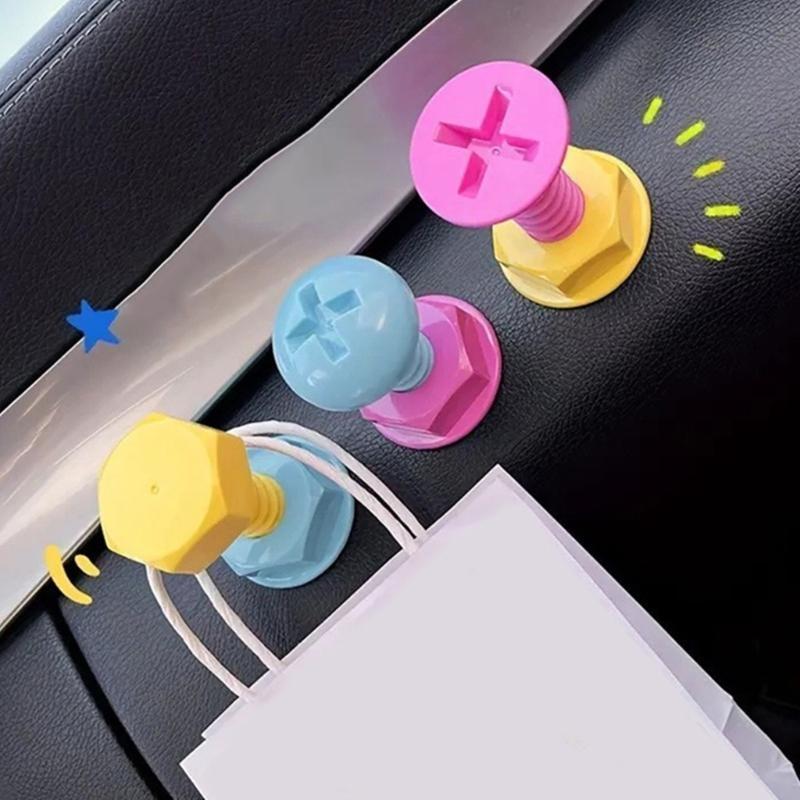 652F 3pcs Adhesive Multicolored Screw Wall Hooks for Organizing Space Car Interiror Hanging Hooks Decoration