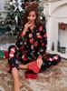Stylish Women's Christmas Pajama Set with Lapel, Long Sleeves, and Pants