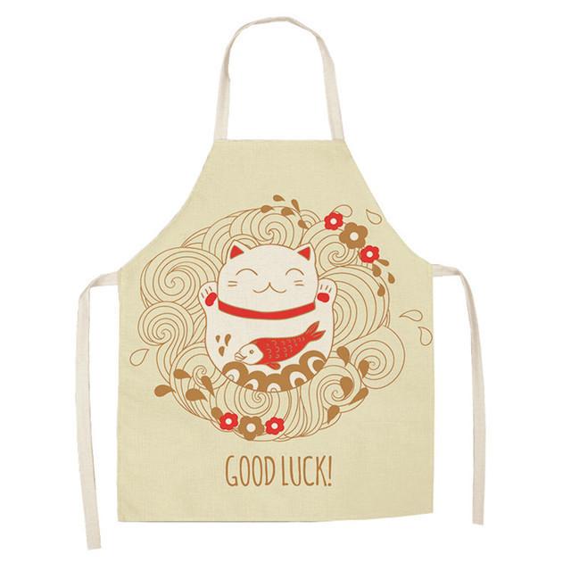 Japanese Lucky Cat Apron With Waterproof Linen Material For Kitchen Cooking And Baking