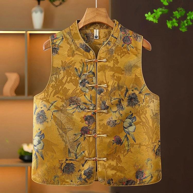 Women's Spring Autumn Jacquard Buckle Vest - New Chinese Style for Middle-aged Mothers