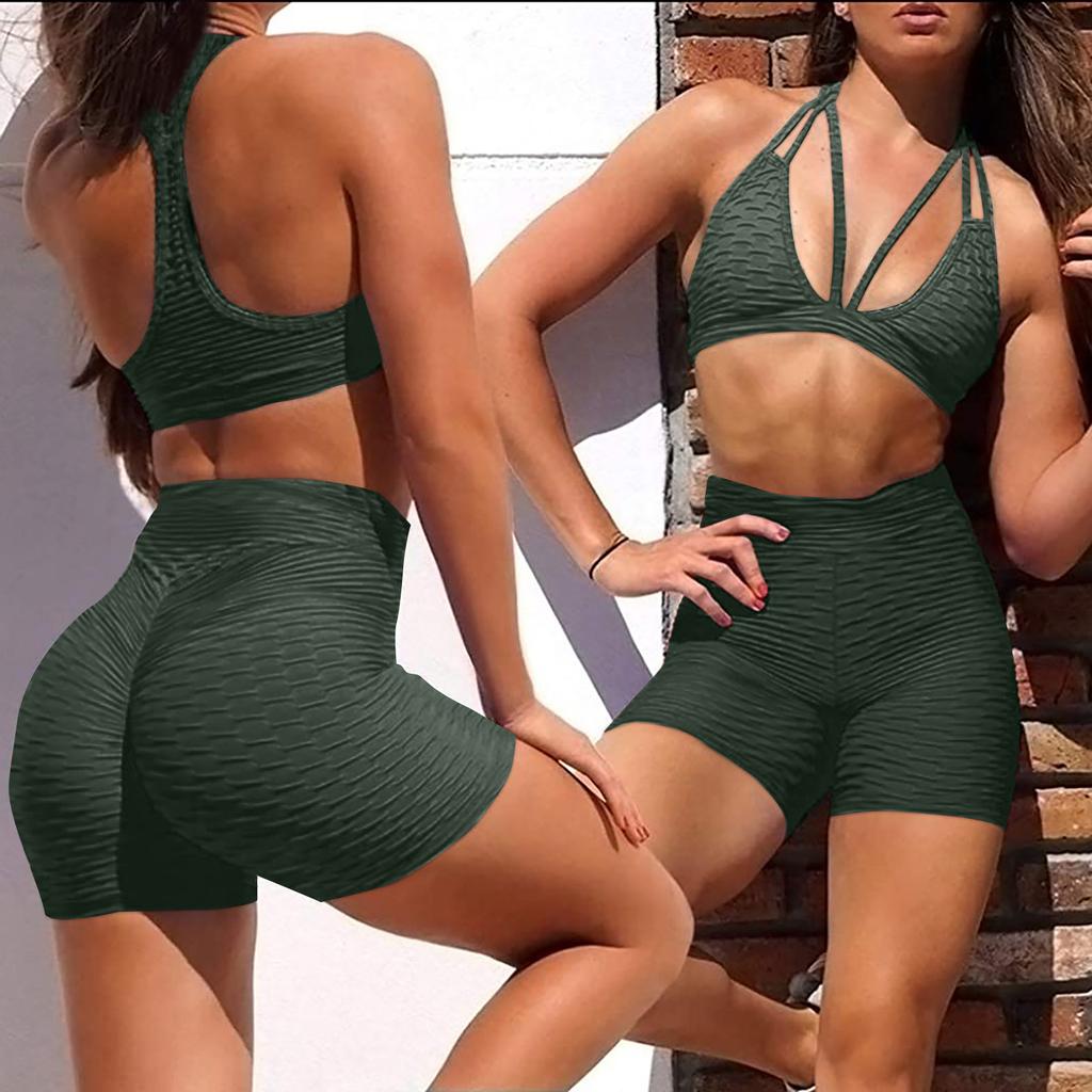 Women Wrinkled High Waist Hip Stretch Running Fitness Yoga Pants Biker Shorts