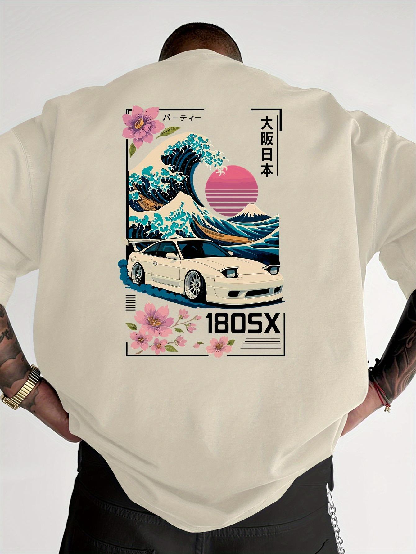 

Mens Shortsleeved Japanese Ukiyoe JDM Car Culture Trendprint Tshirt Casual Street Wear Versatile Across Various Occasions 4XL