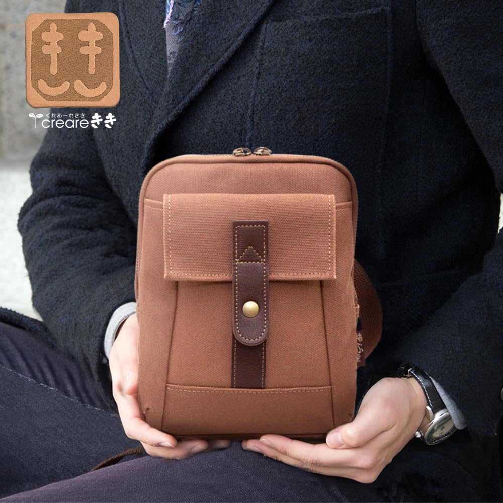 [creare Kiki] Herren-Umhängetasche, Schlanke Smartphone- und Gadget-Umhängetasche, Mit Kaki-Gerbstoff gefärbtes Canvas, Hergestellt in Japan, Perfektes Geburtstagsgeschenk für Papa