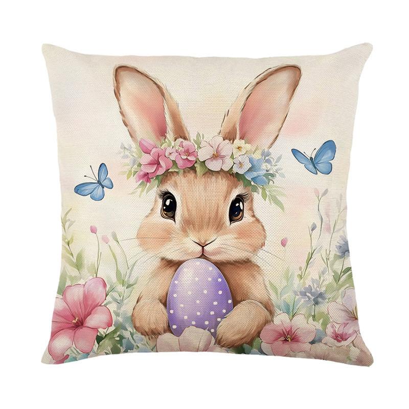 Happy Easter & Hunny Bunny Pillow Case Set Pastel Floral Cushion Covers for Living Room Holiday Decoration