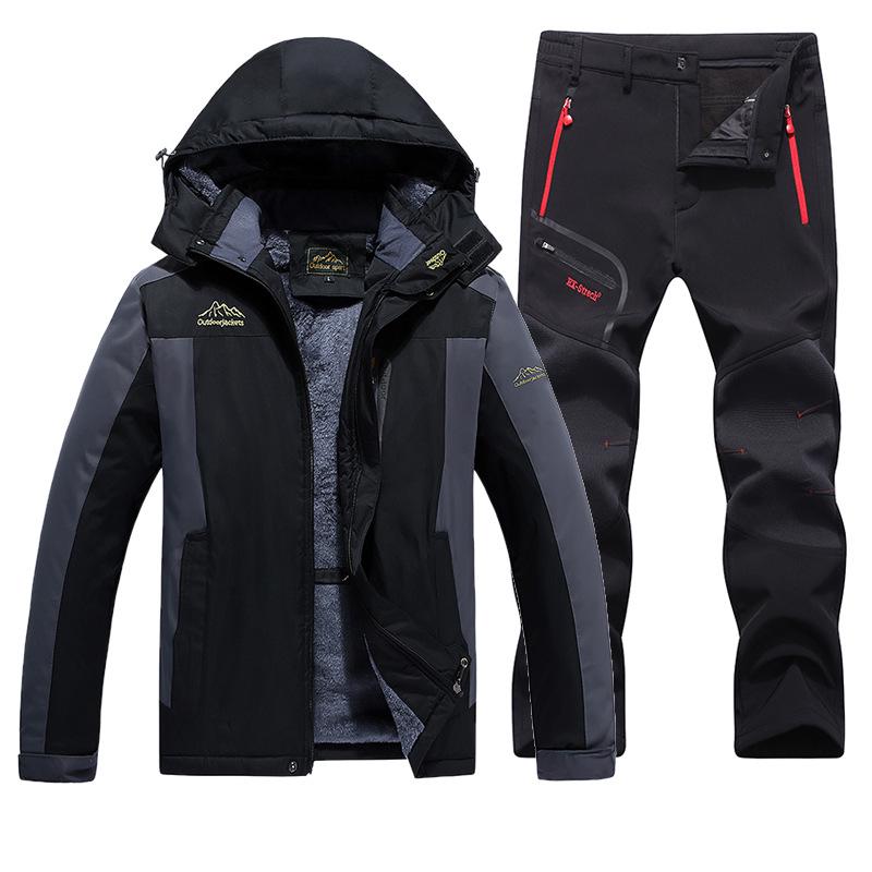 Men's Plus Size Fleece-Lined Winter Mountaineering Suit: Windproof, Rainproof, Thick, and Warm.