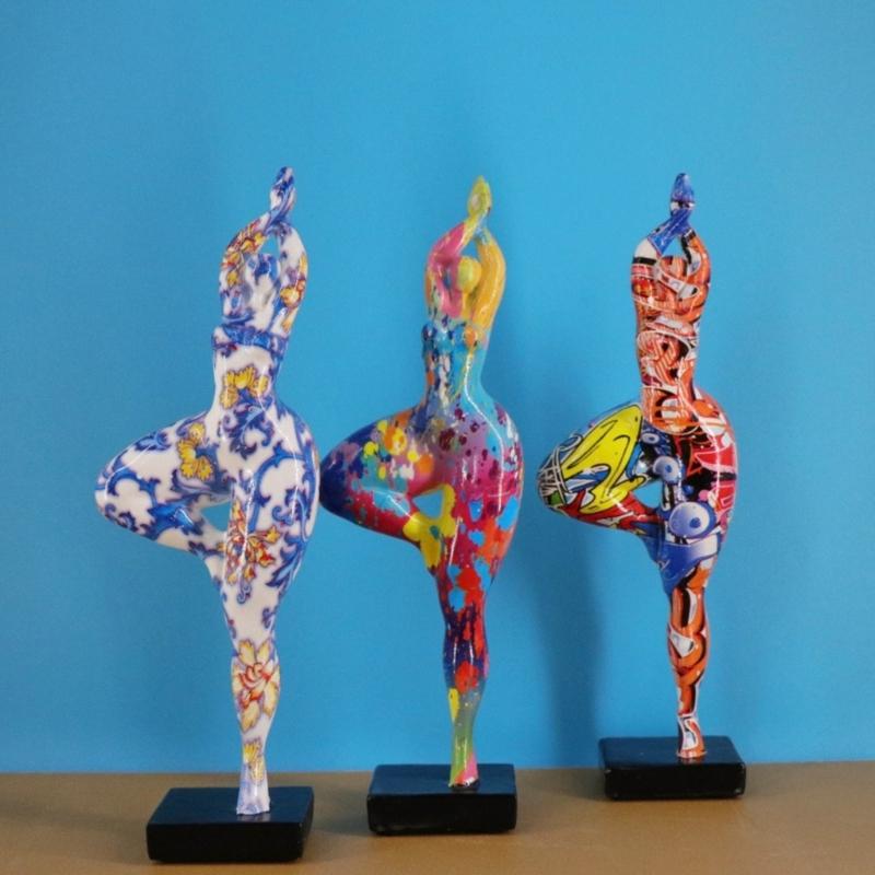 Modern Dancing Lady Statue Colorful Graffiti Resin Abstract Woman Sculpture Perfect For Living Space And Office Decors