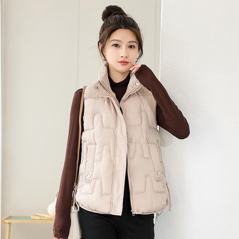 Winter down cotton vest women's new fashion short loose and versatile simple and light sleeveless stand-up collar vest