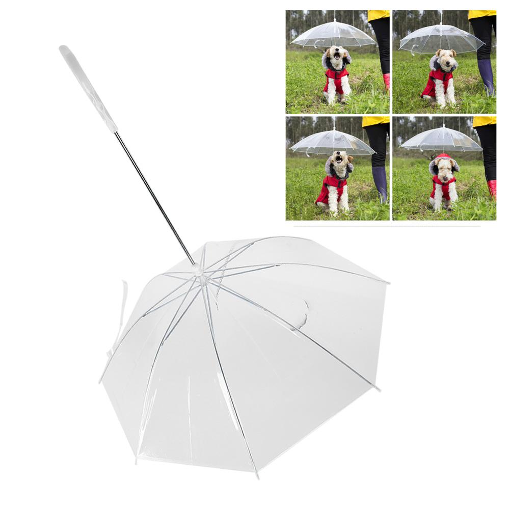 Innovative Pet Umbrella Dog Cat Umbrella with Pulling Cable Chain for Rain Walking UseTransparent