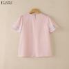 ZANZEA Women Casual Round Neck Floral Print Loose Short Sleeve Pleated Blouse
