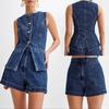 Fashion Fashion Denim Vest Tops Shorts Suit Female Denim Tank Top Shorts Women