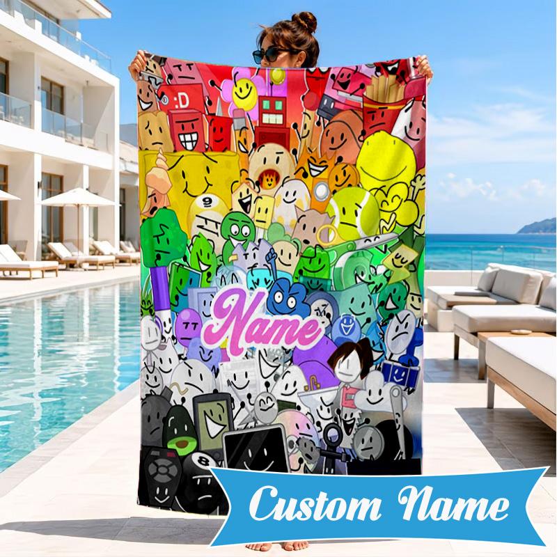 Custom Name Cartoon Dream Island Beach Towel Microfiber Beach Towel, Lightweight and Quick-Dry, for Summer Travel, Swimming Pool Gift