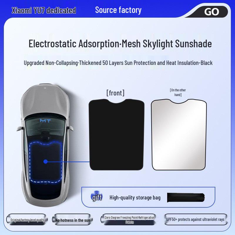 Xiaomi SU7/YU7 Panoramic Sunroof Sunshade: Sun Blocker & Heat Insulation with Electrostatic Adsorption. Regular Electrostatic Black