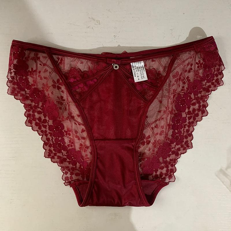 Low Waisted Sexy Lace Underwear Women's Embroidery Transparent Thin Hollow Mesh Tempting Panties